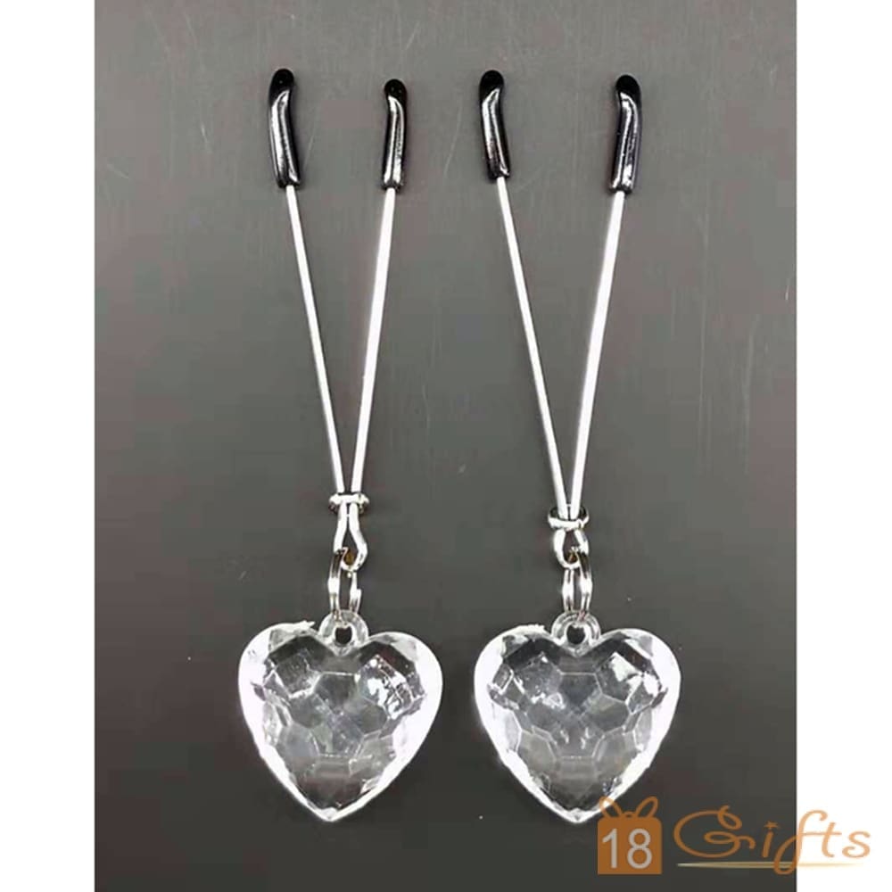 奴隷イカセ 透明心型鑽石乳首夾